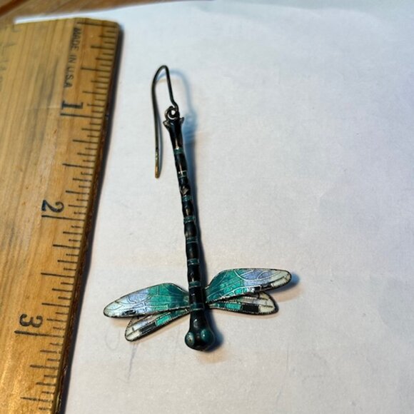 Thousand Flowers Sterling & Enamel Dragonfly Earrings - Picture 2 of 3